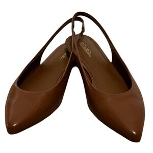 NWOT Brooks Brothers Preppy Brown Patent Leather Pointy-Toe Sling Back Flats 9